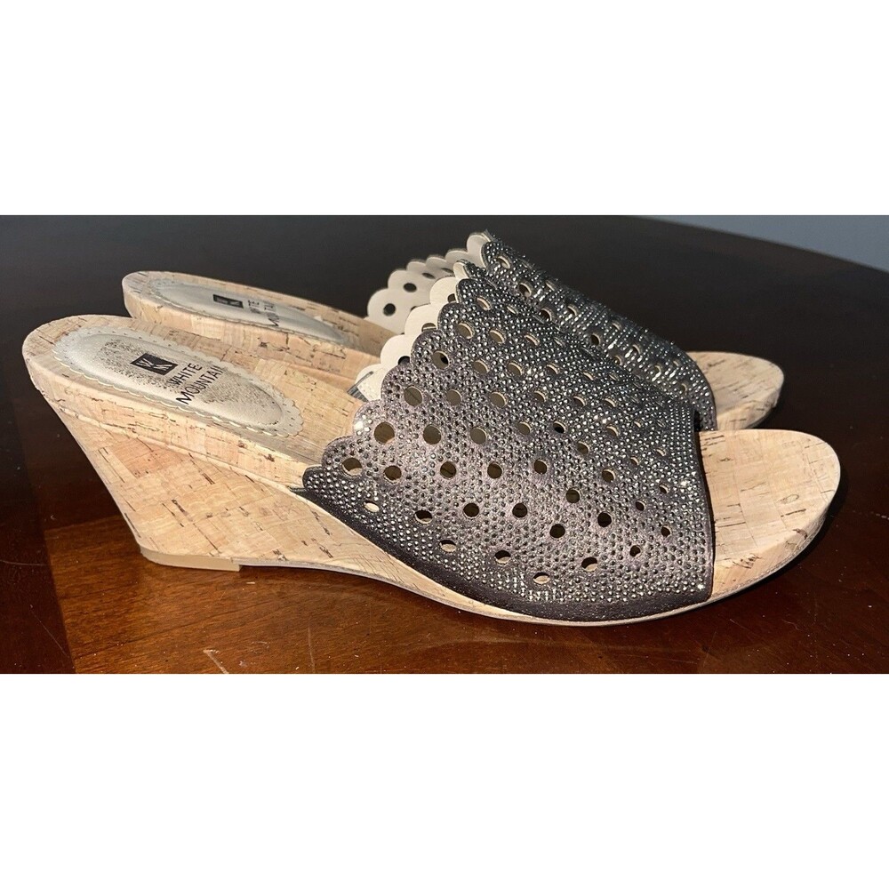 White Mountan Shoes 3” Cork Wedge Heels Pewter Gray Women’s Size 9.5 M
